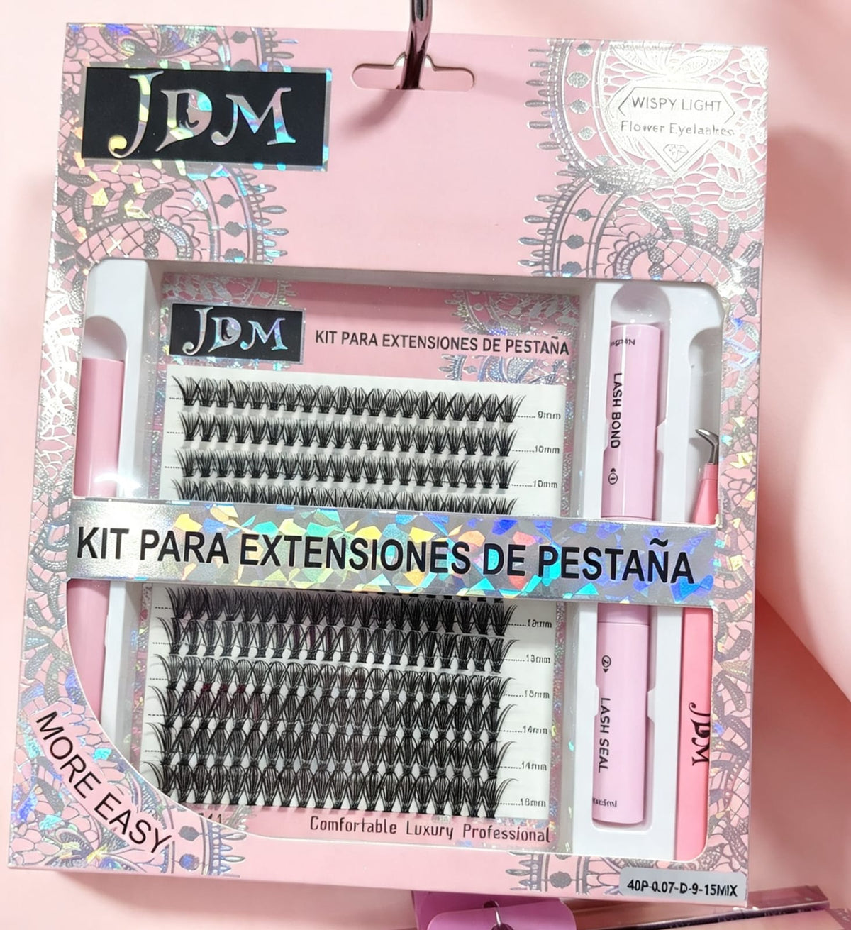 SET PESTAÑAS JDM 9-15MM + KIT APLICACION  20P-40P-50P