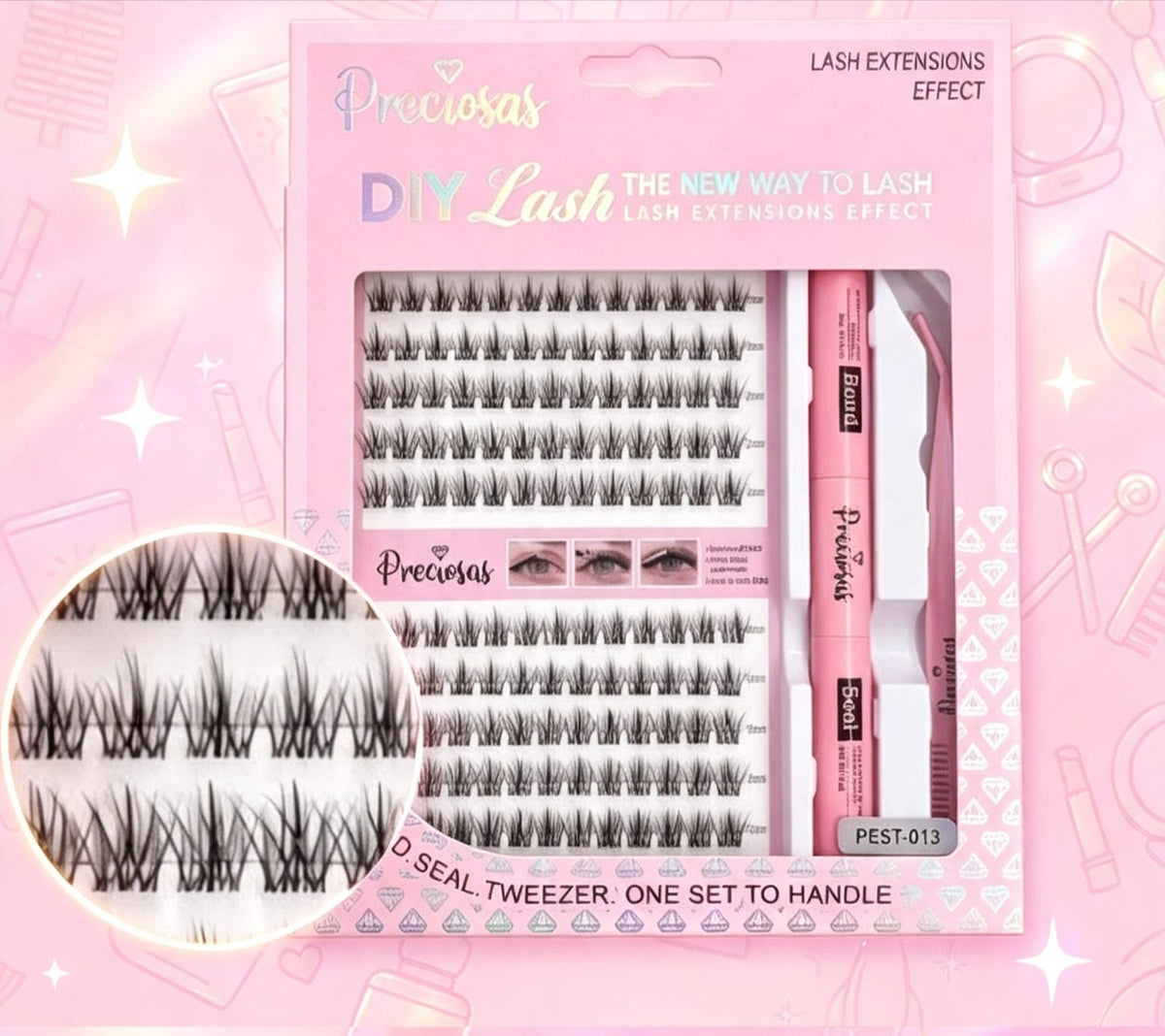 Set de Extensiones Pestañas PRECIOSAS +Goma+Sellador+Pinza