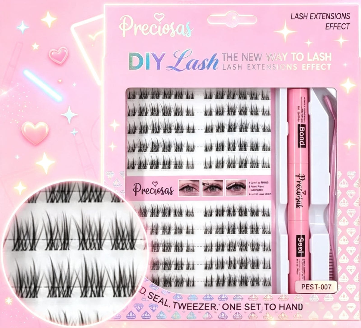 Set de Extensiones Pestañas PRECIOSAS +Goma+Sellador+Pinza