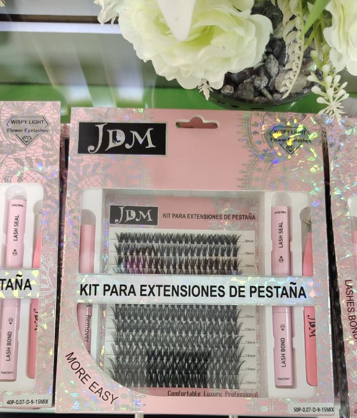 SET PESTAÑAS JDM 9-15MM + KIT APLICACION  20P-40P-50P